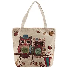 Купить Сумка-шоппер на молнии Две совы на ветке с зонтиком (40х40) (текстиль) — Фото №1
