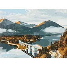 Купить Холст с красками по номерам "Озеро в горах", 22 х 30 см, 13 цветов, Рыжий Кот (3+) — Фото №1