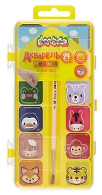 Купить Краски акварельные 24цв "ЗВЕРЯТА В ДОМИКЕ" кисть, пласт.уп., Каляка-Маляка — Фото №1
