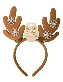Купить Ободок новогодний Рожки олененка со снежинками (коричневые) (текстиль) (12-6142-HNY7) — Фото №1