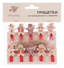 Купить Прищепки декоративные с веревкой Пряничные человечки 10шт (ПР-НГ-2) — Фото №1