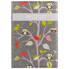 Купить Обложка для паспорта Совы на фиолетовых ветках (ПВХ бокс) — Фото №1