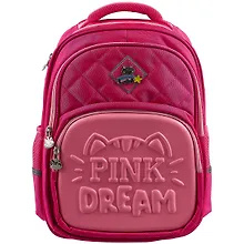 Купить Ранец школьный "РОЗОВЫЙ КОТИК" 31*38.5*13, полиэстер, аппликация из иск.кожи, аппликация из металла с эмалью, конгрев, 1отд., молния, спинка из сетч. ткани и поролона, пласт.ножки, инд.уп. — Фото №1