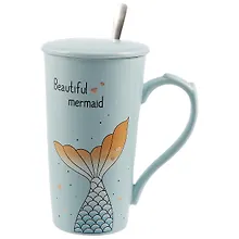 Купить Кружка с крышкой и ложкой Хвост русалки (керамика) (450мл) (12-07057-XS8107) — Фото №1