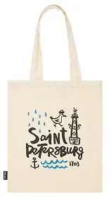 Купить Сумка-шоппер СПб Чайка и якорь, бежевая, текстиль , 40см.*32см. — Фото №1