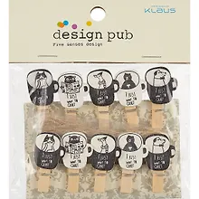 Купить Прищепки с веревкой 10 шт Коты черно-белые — Фото №1