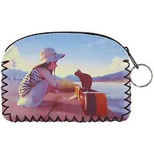 Купить Кошелек на молнии Аниме Девушка с кошкой у реки (цветная) (9х13) (кожзам) — Фото №1