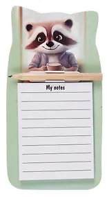 Купить Блок для записей 90*170 40 листов, "Енот" с карандашом, на магните — Фото №1