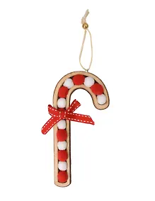 Купить Новогоднее подвесное украшение Карамельная трость (красно-белая) (дерево, полиэстер) (14,5х7) — Фото №1