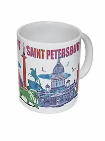 Купить Сувенир Кружка "СПб коллаж Лев с шаром, Александрийский столп" фарфор, 350мл [00084] — Фото №1