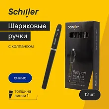 Купить Ручки шариковые синие 12 штук "Bright" 1 мм, в ассортименте, Schiller — Фото №1