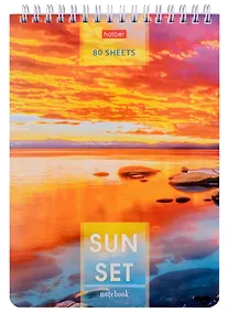 Купить Блокнот А5 80л кл. "Прекрасные закаты" 65г/кв.м, мел.картон, УФ-лак, жестк.подложка, гребень, ассорти — Фото №1