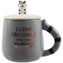 Купить Кружка с крышкой Енотик (керамика) (350 мл) (12-06641-PHDF78) — Фото №1