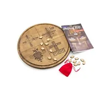 Купить Гадание Вуду на доске Ифы. В комплекте: круглая спиритическая доска из сосны 320х320 мм, 16 каури (материал бук) в бархатном мешочке, книга-руководство — Фото №1