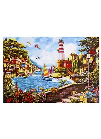 Купить Набор д/творчества Рыжий кот Палитра. Холст с красками 40х50см по номер. в кор. (20цв.) Маяк в солнечном городе ХК-5863 — Фото №1