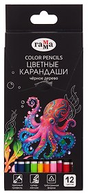 Купить Карандаши цветные 12цв "Классические" черн. дерево, заточ., к/к, подвес, Гамма — Фото №1