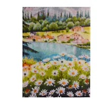 Купить Алмазная мозаика (блестящая) с подрамником, с полным заполнением "Куст ромашки у озера", 22 х 32 см — Фото №1