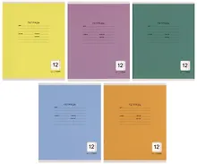 Купить Тетрадь 12 листов, косая линейка, "Однотонная серия", в ассортименте — Фото №1