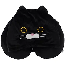 Купить Подголовник с кнопкой и капюшоном Котик (черный) (текстиль) (35х25) (12-01009-0289464) — Фото №1