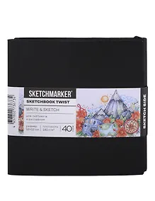 Купить Скетчбук 12*12 40 л "Sketchmarker" Sketch&Write черный, 140г/м2, белая бумага + 60 л , 70г/м2, бумага в точку,  мягк. обл. — Фото №1