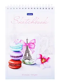 Купить Скетчбук А5 80л "Сладкий Париж" 100г/м2, тв. обложка, спираль — Фото №1