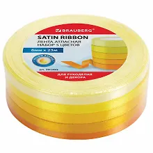 Купить Лента атласная ширина 6 мм, ЖЕЛТЫЙ СПЕКТР набор 5 цветов по 23 м, BRAUBERG, 591495 — Фото №1