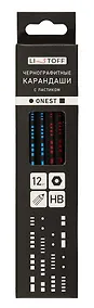 Купить Карандаши чернографитные с ластиком 12 штук, "Onest" НВ, шестигранные, заточенные, Listoff — Фото №1
