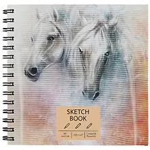 Купить Скетчбук 195*195 80л "Лошади" белый офсет, 100г/м2, тв.обложка, евроспираль — Фото №1