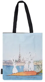Купить Сумка-шоппер СПб Заячий остров (черная) (текстиль) (40х32) (СК2024-274) — Фото №1