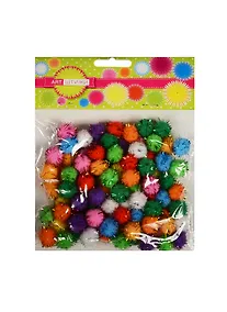 Купить Помпоны с блестками,15мм,ассорти цветов(100шт/уп)(пакет) — Фото №1