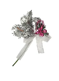 Купить Букетик в пакете с подвесом, серебрянное яблоко с цветочками и серебряными и фиолетовыми ягодк — Фото №1