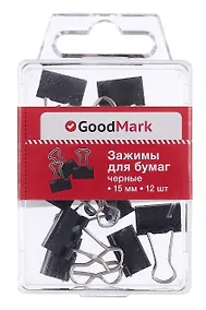 Купить Зажимы для бумаг 15 мм 12 штук, черные, GoodMark — Фото №1