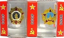 Купить Сувенир, АКМ, Набор стопок Ордена  с мет.знач 2шт., стекло CT-M-34-2 — Фото №1