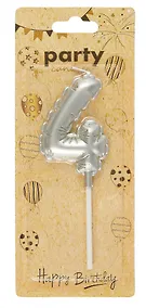 Купить Свеча для торта Цифра 4 Воздушный шар (6см) (серебро) (блистер) — Фото №1