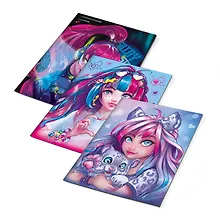 Купить Обложки 03шт д/тетрадей "РОМАНТИЧНЫЕ ДЕВУШКИ" 346*215мм, ПВХ 70мкм, три наклейки для персонализации, подвес — Фото №1