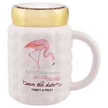 Купить Кружка с зеркальной крышкой Фламинго (рифлёная) (керамика) (400мл) (12-07501-A277) — Фото №1