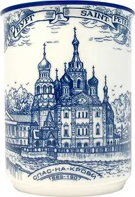 Купить Сувенир АКМ Кружка Спас-на-Крови фарфор.(под гжель) h=10см, d=8см 400мл, индивидуальная коробка  060-5-01 — Фото №1