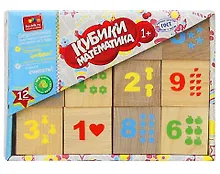 Купить Кубики, ALATOYS, Математика деревянные неокрашенные 12 шт. — Фото №1