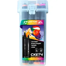 Купить Маркеры для скетчинга 12цв "УТОЧКА-МАНДАРИНКА" 2шт неоновые, двусторонние, спирт.основа, пласт.бокс — Фото №1