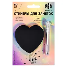 Купить Блок для записей 70*70мм 80л "СЕРДЦЕ" бумажный, чёрный, бел.гелев.ручка, инд.уп., европодвес из гологр.картона — Фото №1