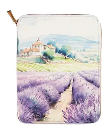 Купить Ежедневник-органайзер недат. А5+ 120л 175*225 "Наппа. Лавандовое поле" кожзам, тв.переплет, обл.поролон, тиснение фольгой, офсет, ляссе, папка-органайзер, застежка-молния, карман, ПВХ-коробка — Фото №1