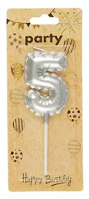 Купить Свеча для торта Цифра 5 Воздушный шар (6см) (серебро) (блистер) — Фото №1