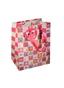 Купить Пакет подарочный бумажный А5 18*23*10 "Совы. Owls", розовые квадраты, мат. ламинат, Хансибэг — Фото №1