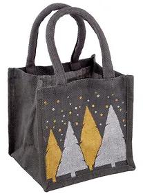 Купить Сумка джутовая XS Зимний лес серая, 20см.*20см.*15см. — Фото №1