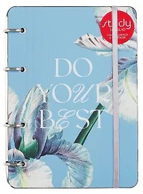 Купить Тетрадь 120л кл. "Blossom", синий, на кольцах, шелкография, обл. кож.зам — Фото №1