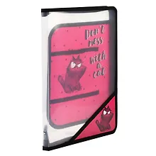 Купить Папка для труда А4 "КРЭЙЗИ КОТ" пластиковая, молния с 3х сторон, внутр.блок для канц.принадлежностей — Фото №1