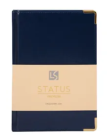 Купить Ежедневник дат. 2026г. А5 176л "Status" темно-синий, 7Б, тв.переплет, иск.кожа, обл.поролон, мет.уголки, тонир.блок, цв.торец, ляссе, инд.уп — Фото №1