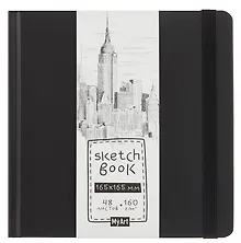 Купить Скетчбук 165*165 48л "МЕГАПОЛИС" белый офсет 160г/м2, тв.обложка, мат.ламинация, резинка — Фото №1