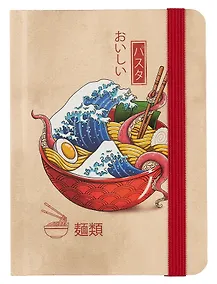 Купить Книга для записей А6 64л тчк. "РАМЕН С ВОЛНОЙ В КАНАГАВЕ" 7БЦ, фикс.резинка — Фото №1