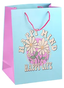 Купить Пакет А4 32*26*12,5 "Happy mind, happy life" нейтр. бум.мат.ламинат — Фото №1